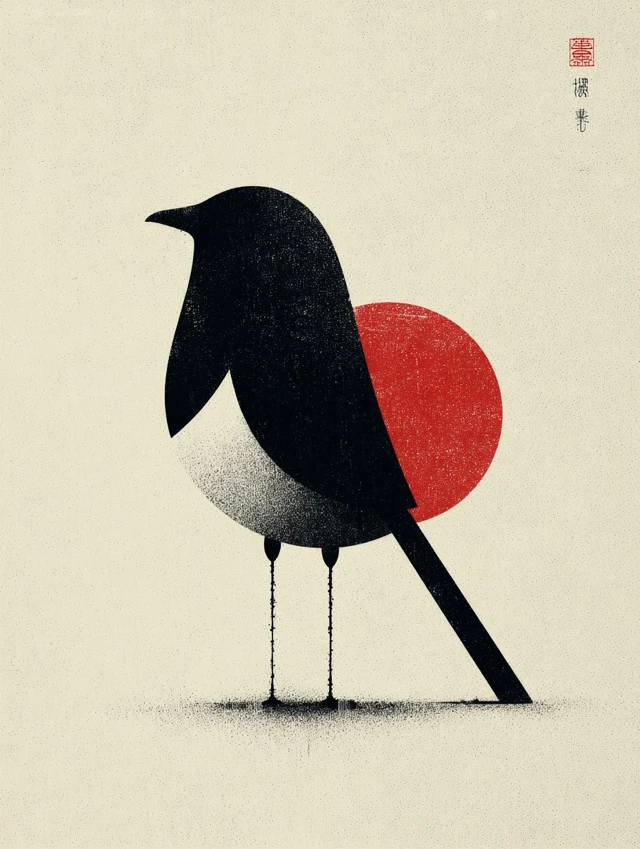 Magpie Typography Art: Minimalist Chinese Inspired Design