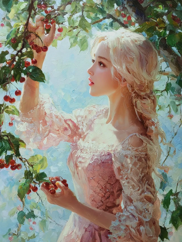 French Girl in Pink Dress Oil Painting