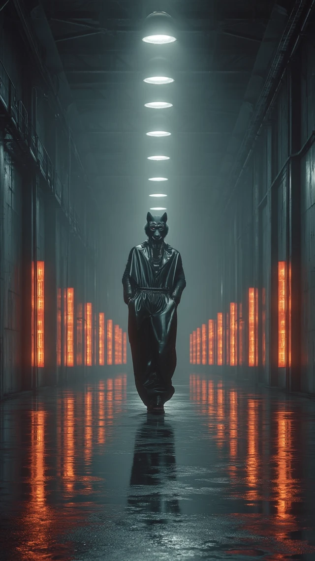 Cyberpunk Wolf Character Catwalking