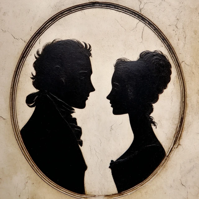 Vintage Silhouette: Couple Face to Face in 18th Century Style