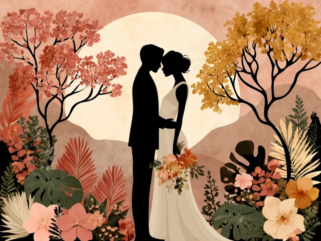 Wedding Silhouettes Sunset Romantic Couple