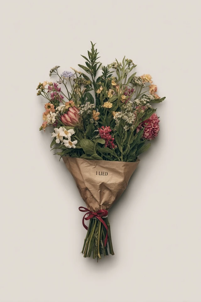 Bouquet with I LIED Typography Fine Art Photography