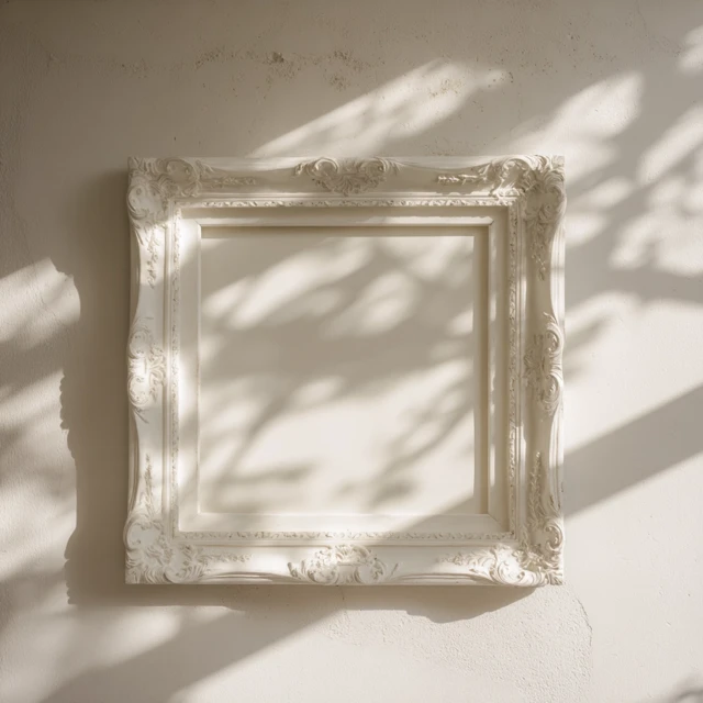 Empty Baroque Picture Frame on Gallery Wall