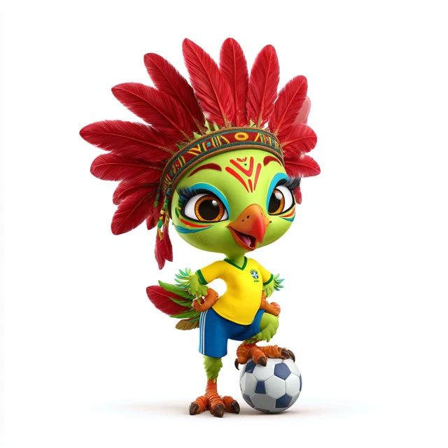 Brazilian Parrot Mascot Soccer 3D Cartoon Illustration