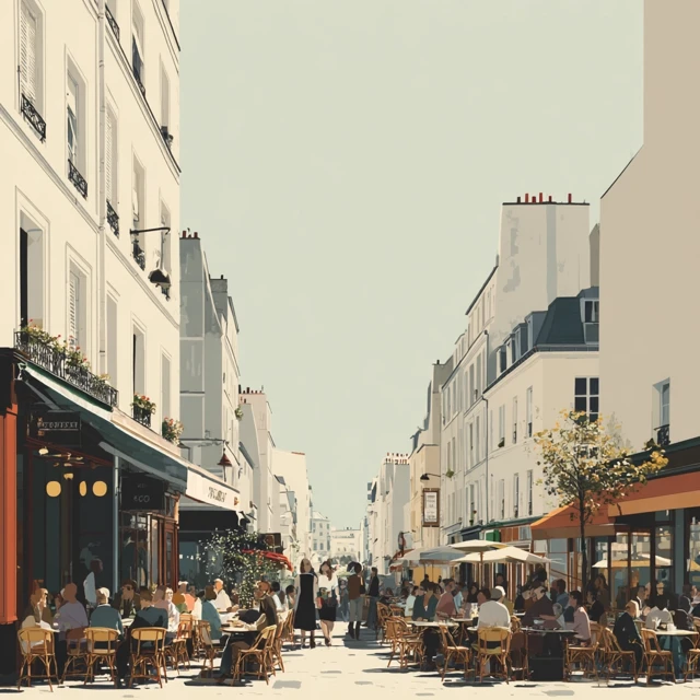 Parisian Street Scene Minimalist Illustration