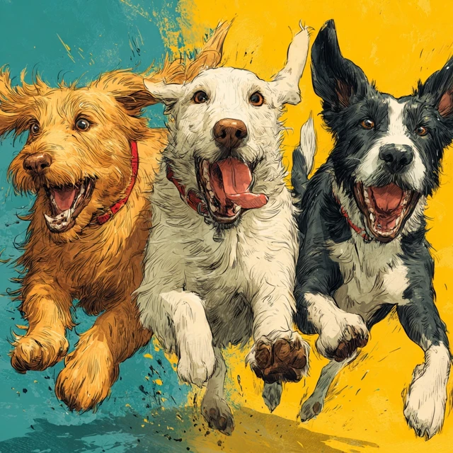 Happy Dogs Playing Comic Style