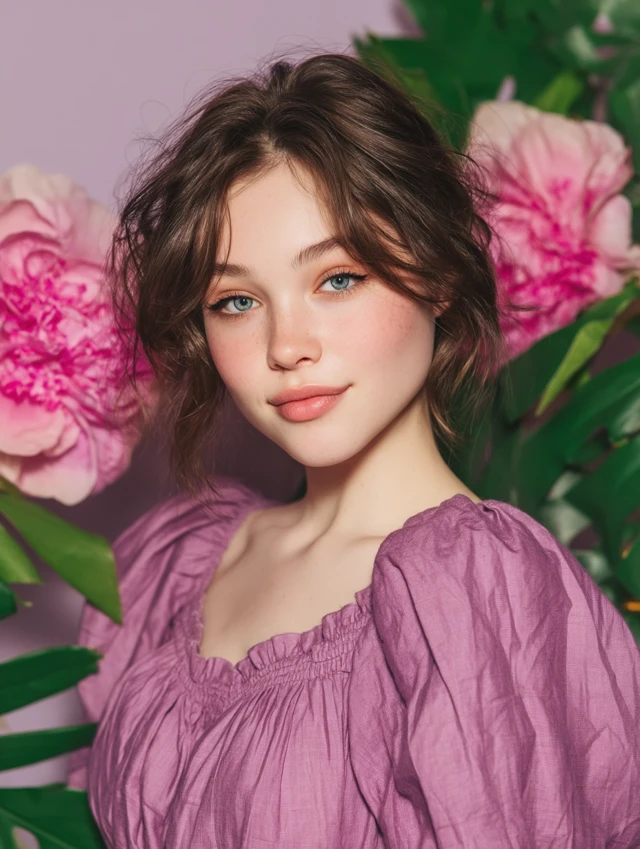 Stylish Young Woman Portrait with Flowers