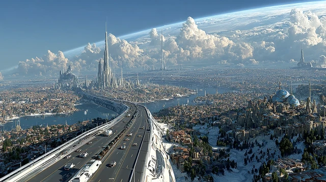 Futuristic Cityscape 2050: Panoramic Skyline