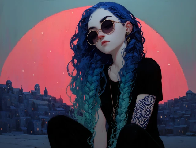 Girl with Blue Hair and Sunglasses