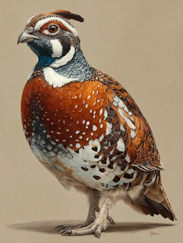 Bobwhite Grouse Watercolor Painting Elegant Bird Art