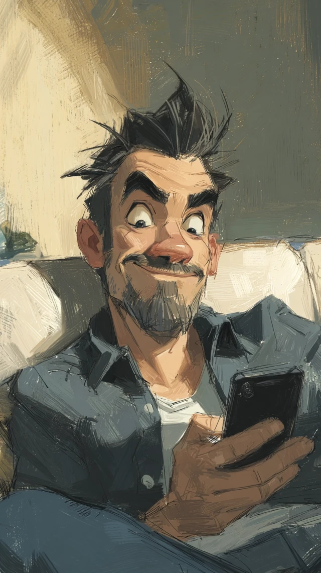 Modern Man Smiling with Smartphone Digital Art