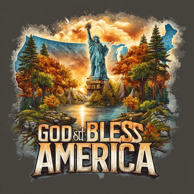 God Bless America US Map Statue of Liberty