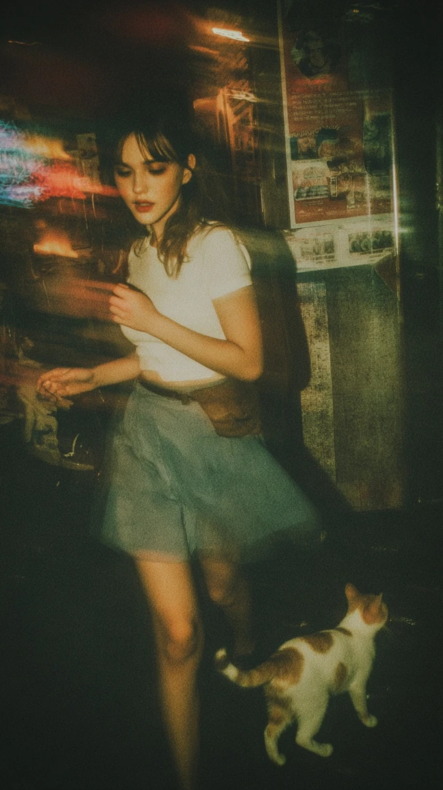 Girl and Cat Retro Film Photo
