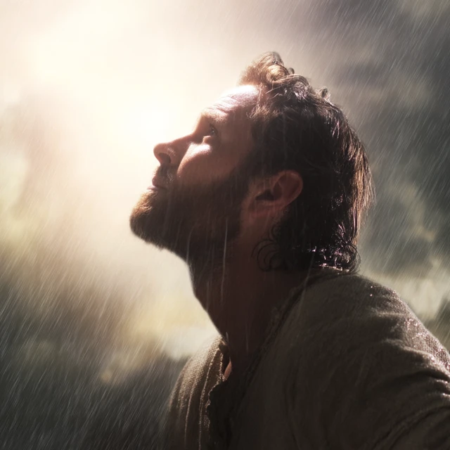 Man in Rain Peaceful Surrender Hope and Light