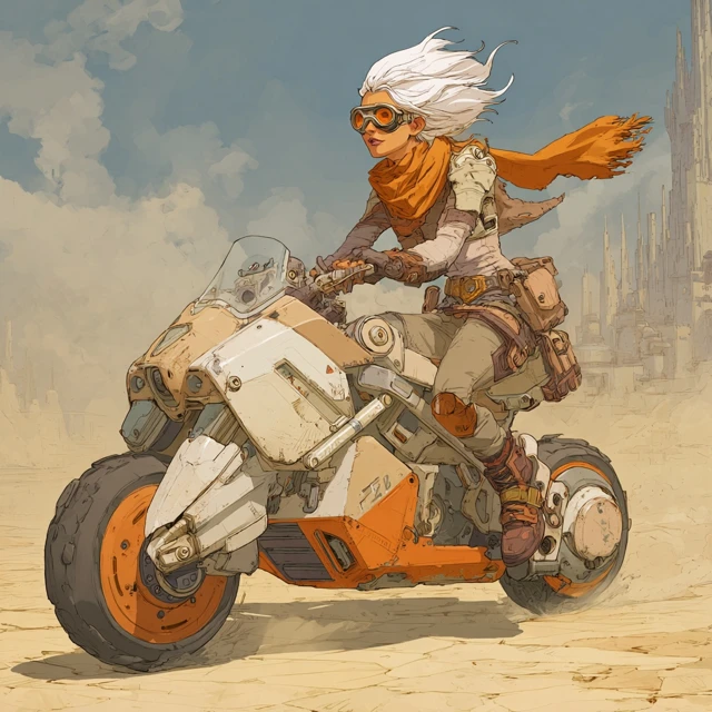 Desert Survivalist on a Cyberpunk Motorcycle