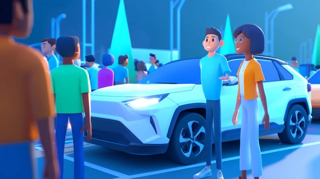 Modern 3D Illustration Roadside Scene with People and Car