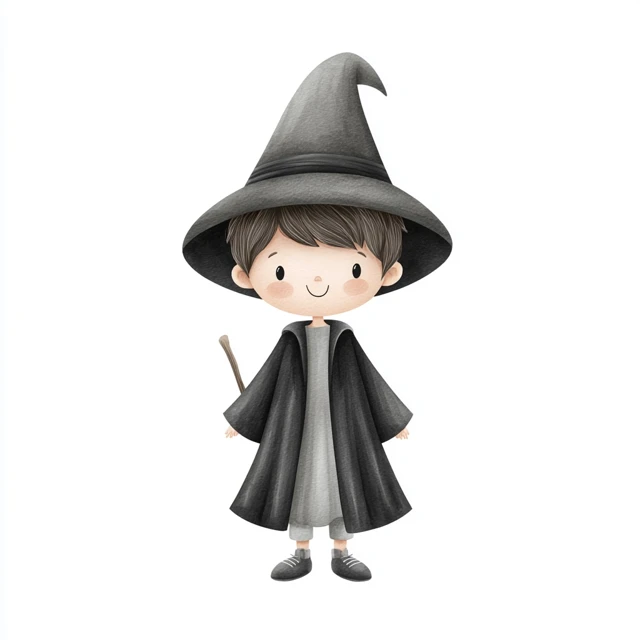 Cute Halloween Wizard Boy Watercolor Nursery Art