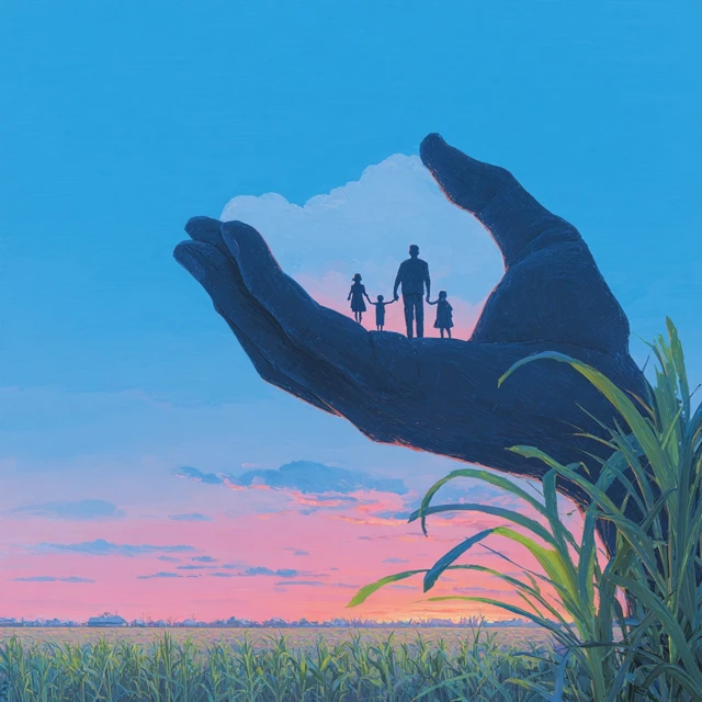 Family Sunset Illustration Hand Palm Care