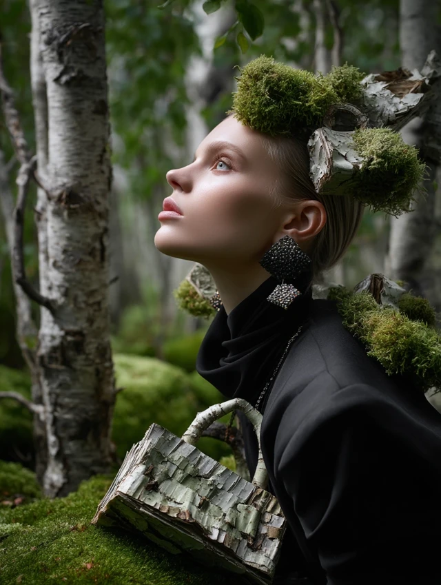 Nordic Fashion Model Birch Bark Accessories
