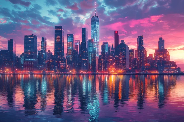 New York City Skyline Painting at Sunset