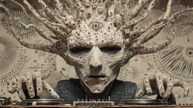 Grotesque Eye Monster DJing on Turntables