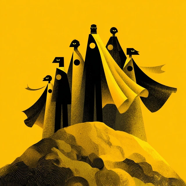 Powerful Figures on a Mountain Peak Illustration
