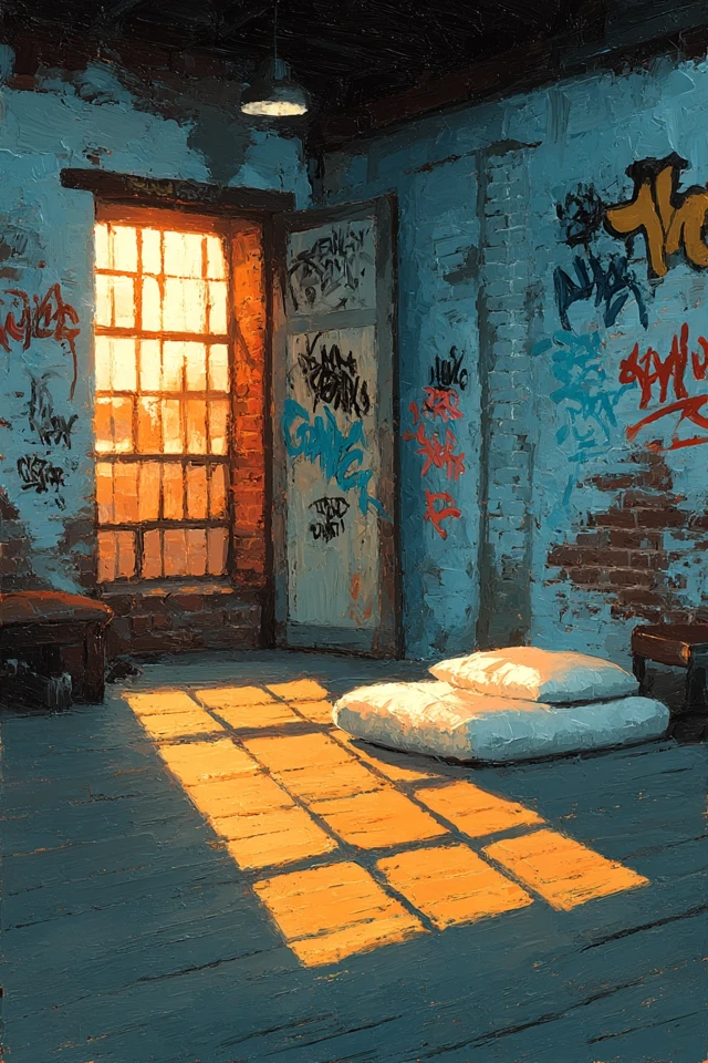 Peaceful Dojo Interior Oil Painting Sunshine Graffiti