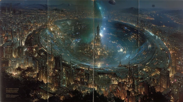 Cyberpunk City Aerial View Syd Mead SciFi Art