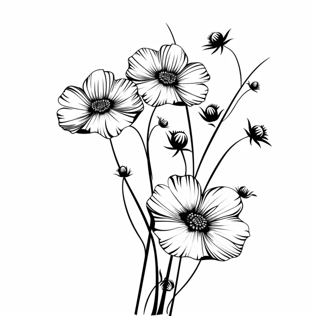 Black and White Cosmos Flower Logo