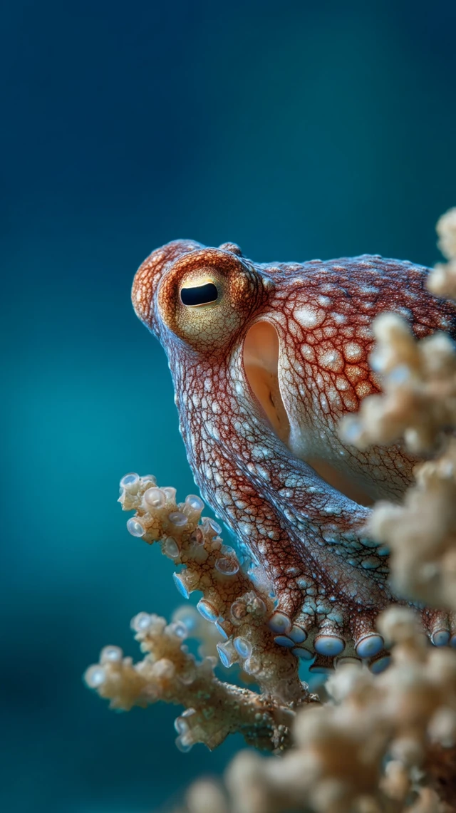 Octopus Camouflaged on Coral Reef Underwater Photo