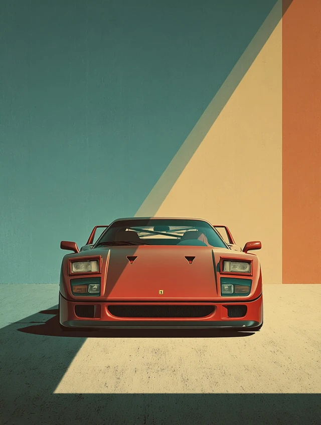 Ferrari F40 Minimalist Wall Art Red Supercar Illustration