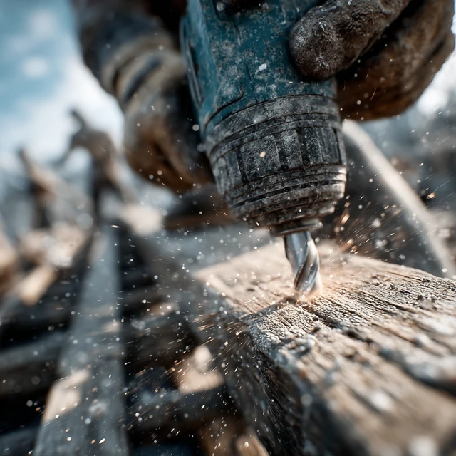 Construction Worker Drilling Wood 4K Photorealism