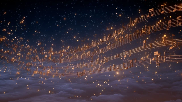 Starry Sky Musical Staff and Notes Illustration