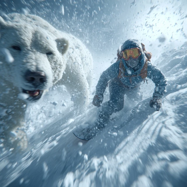 Snowboarder Chased by Polar Bear Avalanche Survival Scene