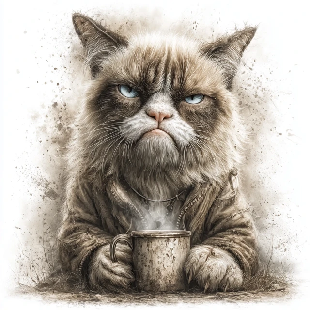 Grumpy Cat with Coffee Mug T-Shirt Design