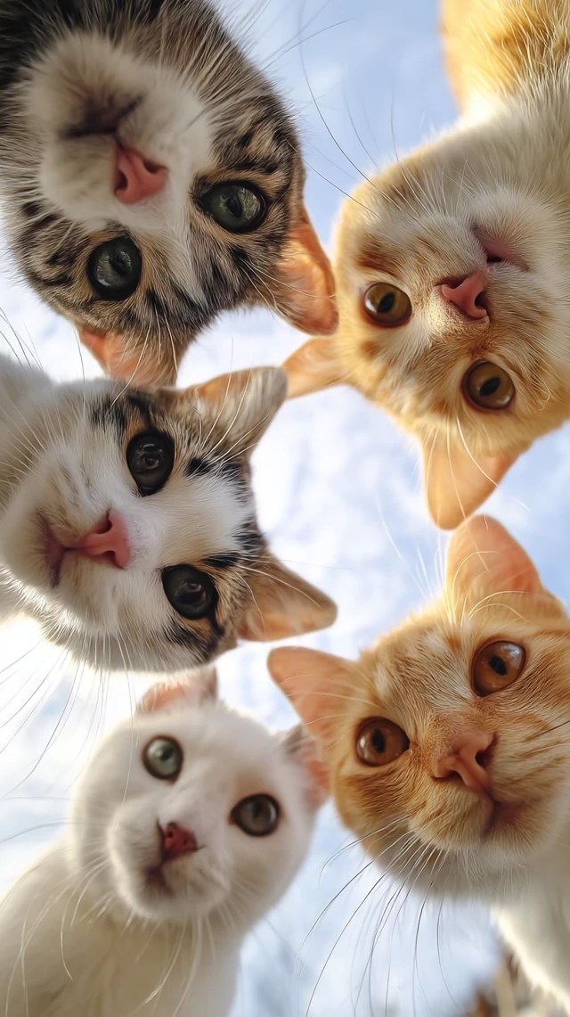Cute Cats Looking Down From Below