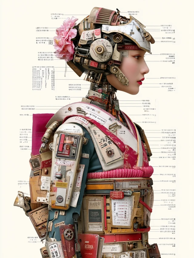 Steampunk Geisha Robot: Detailed Cross Section