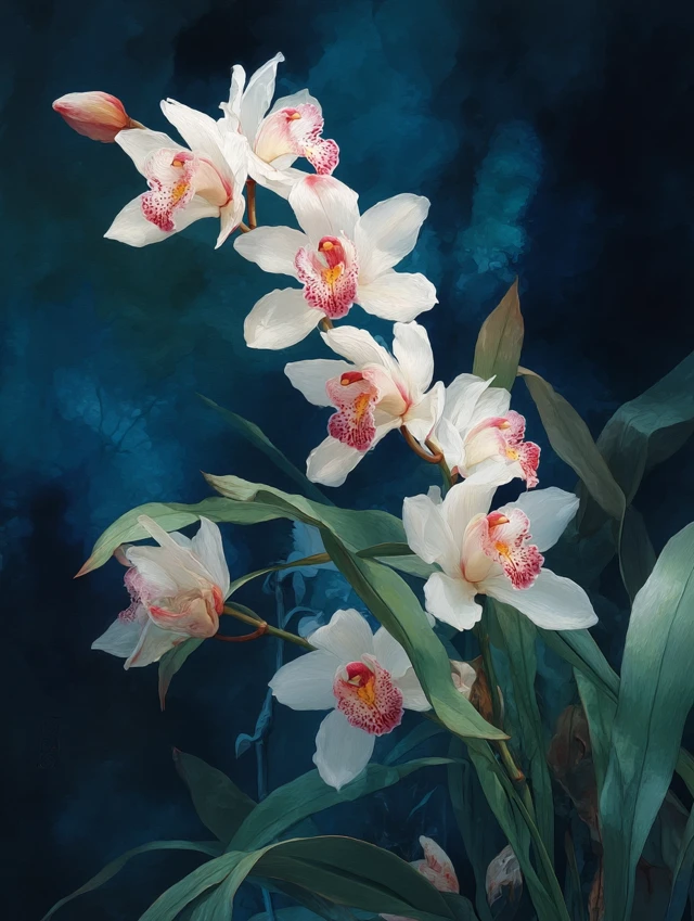 Cymbidium Orchids Traditional Chinese Painting