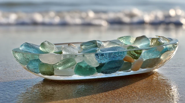 Seaglass in a Clear Bowl by the Beach