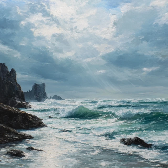 Coastal Storm Painting Scenic Landscape Art