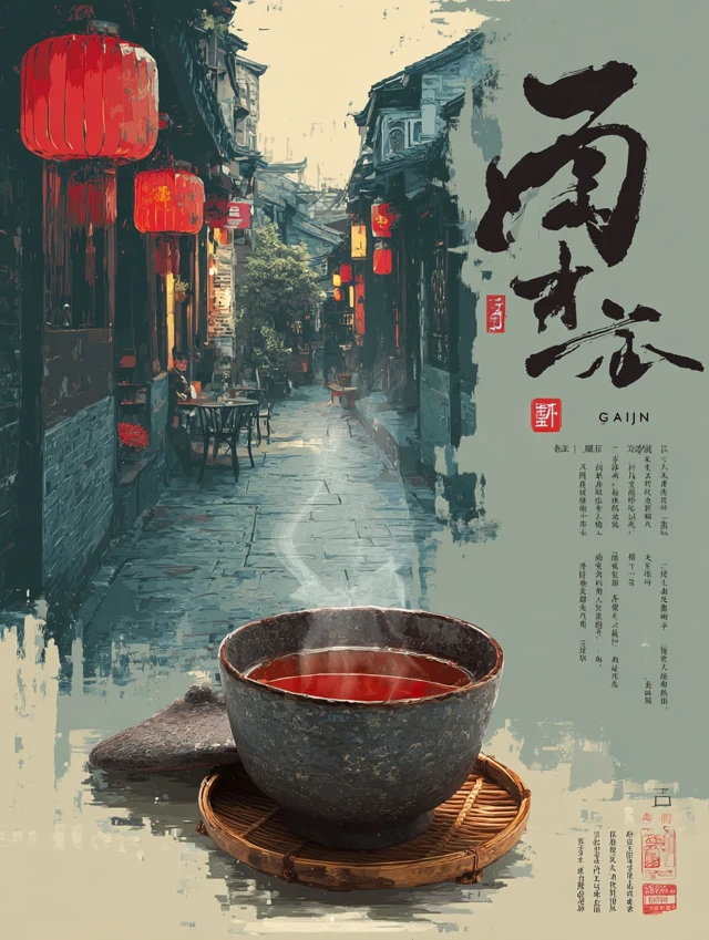 Chengdu Tea Gaiwan Poster Kuanzhai Alley