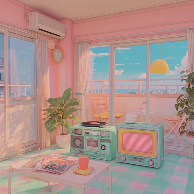 Retro Anime Room Pastel Playlist Cover