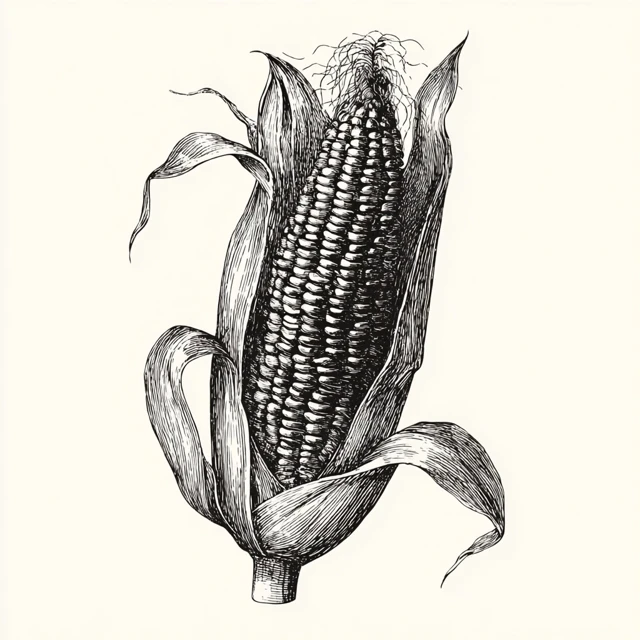 Vintage Corn Cob Engraving Monochrome Clipart