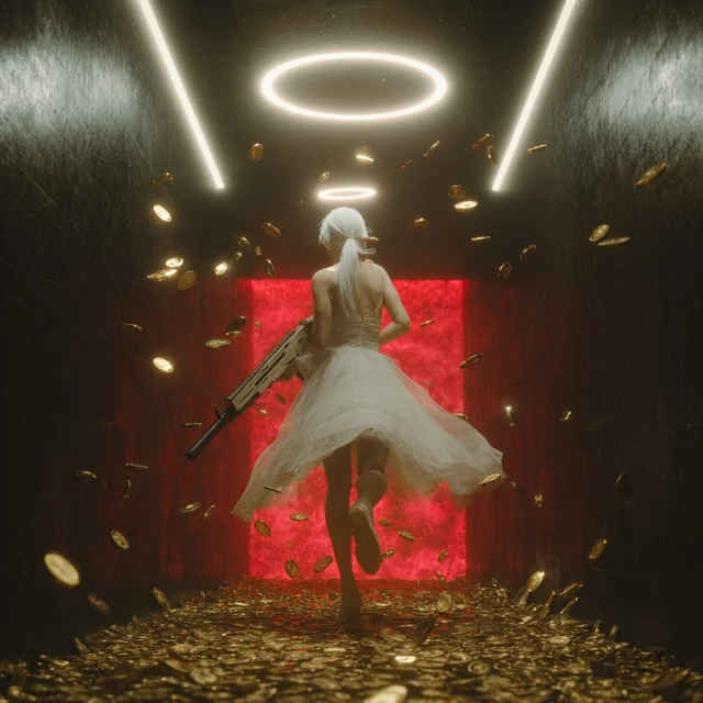 Angelic Warrior in a Dark Hallway