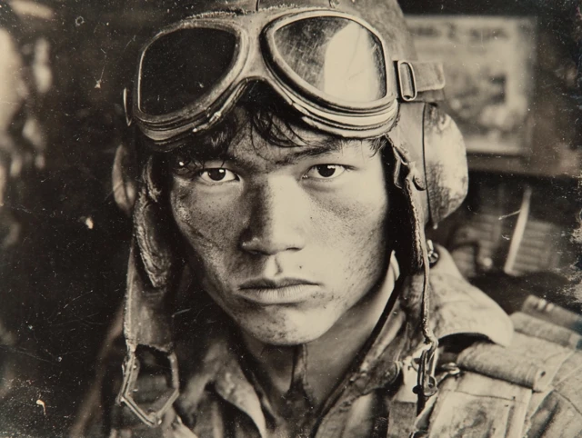 Japanese Kamikaze Pilot in Cockpit WWII