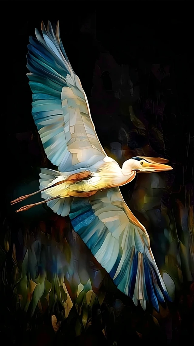 Great Blue Heron in Flight Stained Glass Art