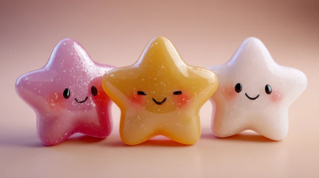Adorable 3D Cartoon Stars Cute Kawaii Style Smiling Faces