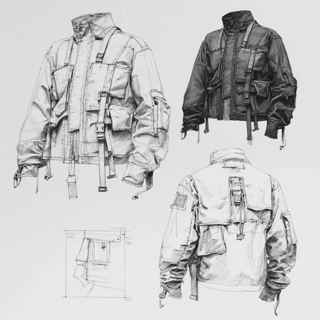 Modular Jacket Design Sketches Front Back Views