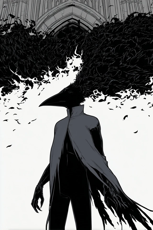 Raven Hybrid Monster in Black and White Noir Comic