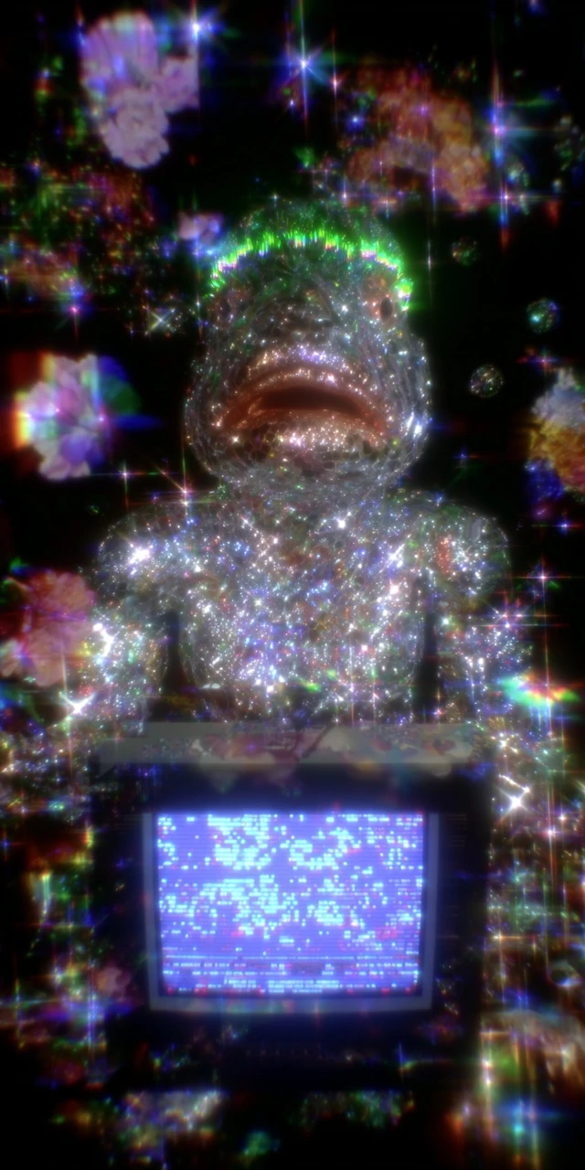 Fish Head Android Robot in Computer Terminal